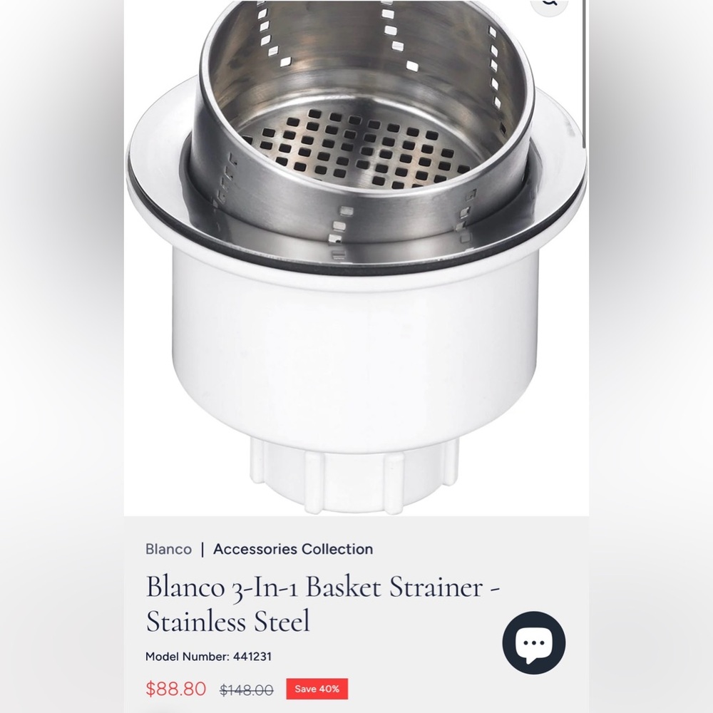 NIB! Blanco Sink Basket Strainer - Stainless Steel & White